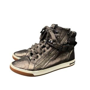 Women’s Michael Kors Metallic Bronze Leather, Studded High Top Sneakers: Size 6